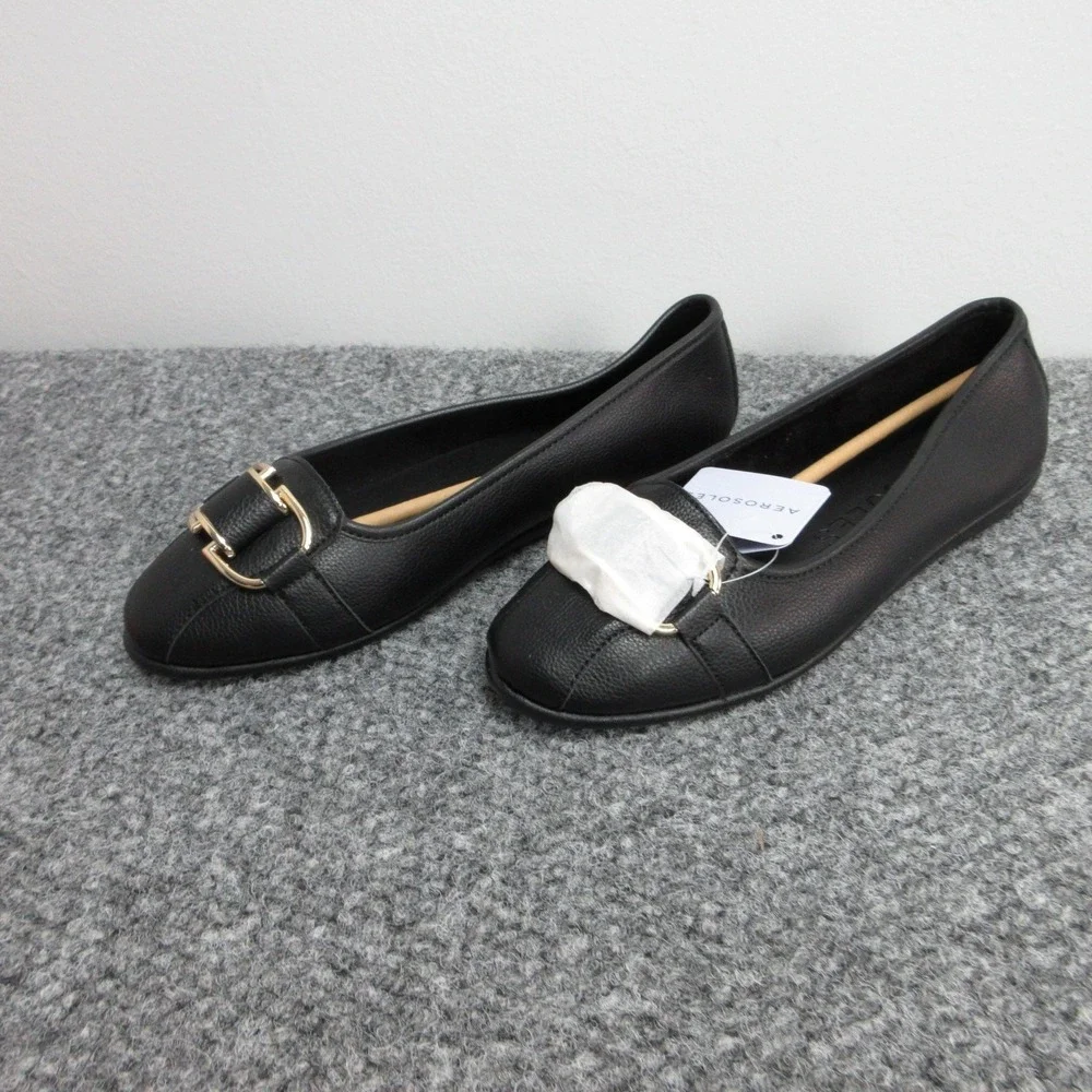 Aerosoles Shoes Womens 10W Black PU Bentley Loafer Flats Buckle Slip On
